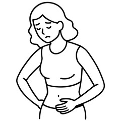 unhappy girl painfully presses palm to perineum during menstruation or bladder problems
