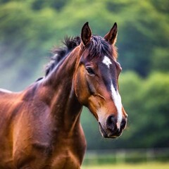Obraz premium A close-up photo of a horse's nostrils flaring as it exhales in cold air, deep focus showing the texture of its skin and the mist forming around its muzzle, eye-level shot for an intimate and dynamic 