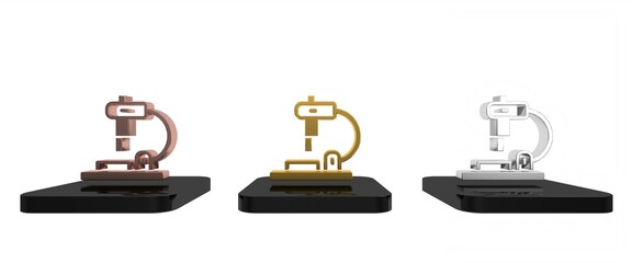 Colorful Microscope icon isolated on white background. Chemistry, pharmaceutical instrument, microbiology magnifying tool. Minimalism concept. 3D render illustration