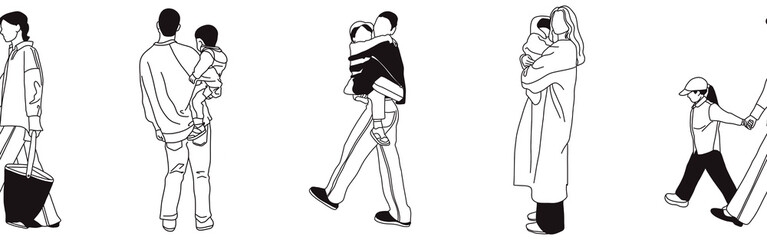 Hand-drawn doodle family border. Outline family clipart. Hand-drawn black art.