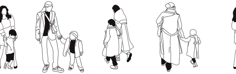 Hand-drawn doodle family border. Outline family clipart. Hand-drawn black art.
