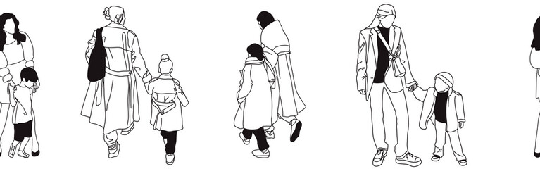 Hand-drawn doodle family border. Outline family clipart. Hand-drawn black art.