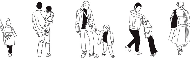 Hand-drawn doodle family border. Outline family clipart. Hand-drawn black art.