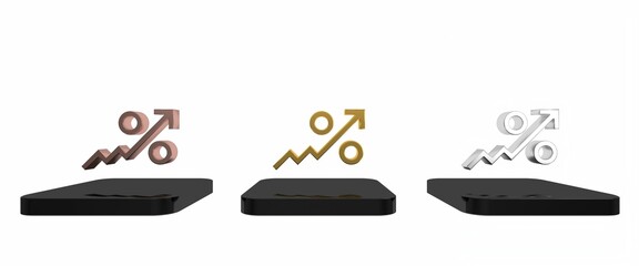 Colorful Percent up arrow icon isolated on white background. Increasing percentage sign. Minimalism concept. 3D render illustration