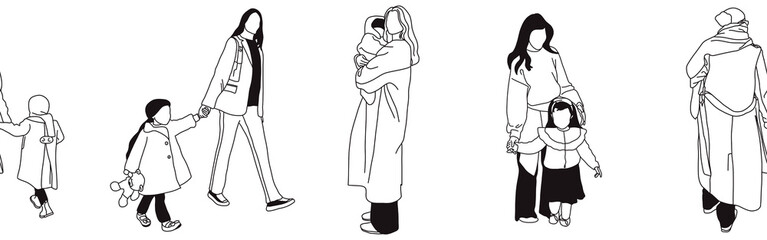 Hand-drawn doodle family border. Outline family clipart. Hand-drawn black art.