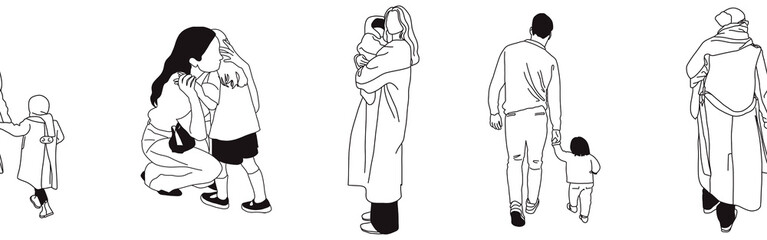 Hand-drawn doodle family border. Outline family clipart. Hand-drawn black art.