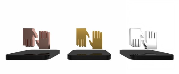 Colorful Rubber gloves icon isolated on white background. Latex hand protection sign. Housework cleaning equipment symbol. Minimalism concept. 3D render illustration