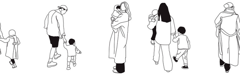 Hand-drawn doodle family border. Outline family clipart. Hand-drawn black art.