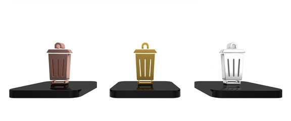 Colorful Trash can icon isolated on white background. Garbage bin sign. Recycle basket icon. Office trash icon. Minimalism concept. 3D render illustration