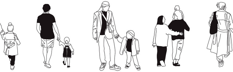 Hand-drawn doodle family border. Outline family clipart. Hand-drawn black art.