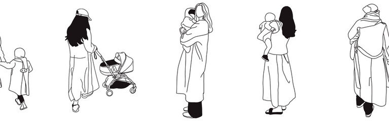 Hand-drawn doodle family border. Outline family clipart. Hand-drawn black art.