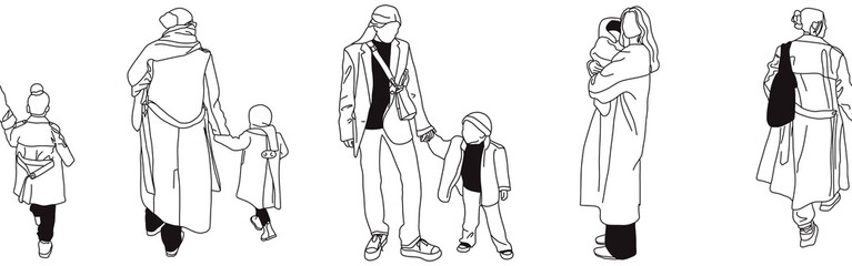 Hand-drawn doodle family border. Outline family clipart. Hand-drawn black art.