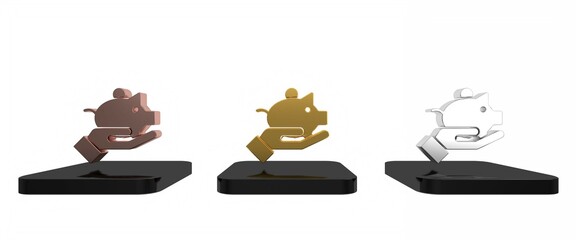 Colorful Piggy bank in hand icon isolated on white background. Icon saving or accumulation of money, investment. Minimalism concept. 3D render illustration