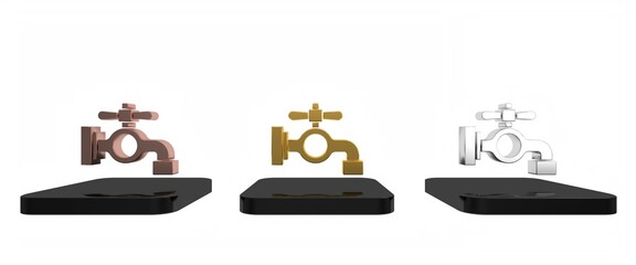 Colorful Water tap icon isolated on white background. Minimalism concept. 3D render illustration