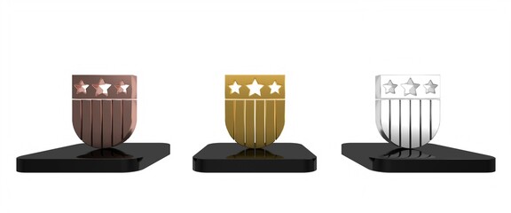 Colorful Shield with stars and stripes icon isolated on white background. United States of America country flag. 4th of July. USA Independence day. Minimalism concept. 3D render illustration