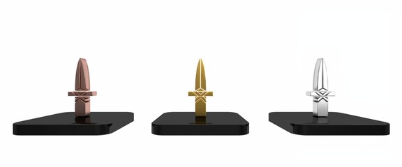 Colorful Dagger icon isolated on white background. Knife icon. Sword with sharp blade. Minimalism concept. 3D render illustration