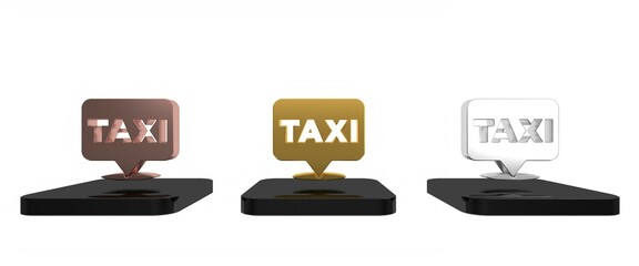 Colorful Map pointer with taxi icon isolated on white background. Location symbol. Minimalism concept. 3D render illustration