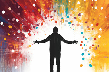 Obraz premium Silhouette with Colorful Burst - Embrace the Light