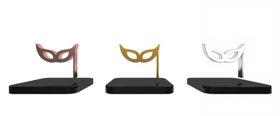 Colorful Festive mask icon isolated on white background. Merry Christmas and Happy New Year. Minimalism concept. 3D render illustration