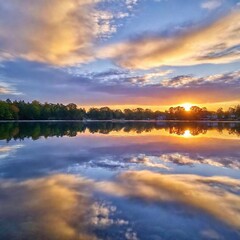 Fototapeta premium beautiful sunset over the lake