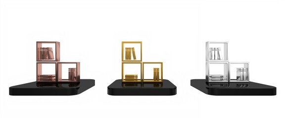 Colorful Shelf with books icon isolated on white background. Shelves sign. Minimalism concept. 3D render illustration