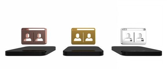 Colorful Video chat conference icon isolated on white background. Online meeting work form home. Remote project management. Minimalism concept. 3D render illustration