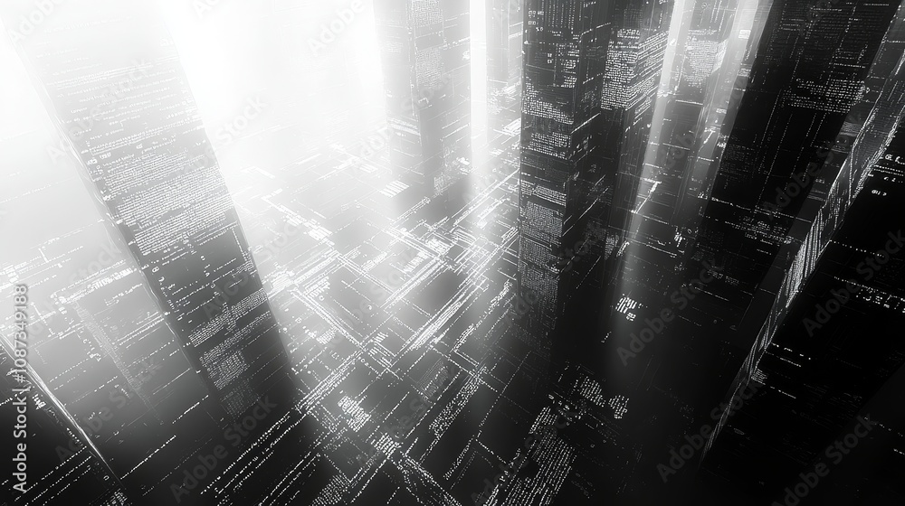 Poster abstract digital art representation of minimalist code lines in a futuristic environment with light 