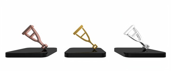 Colorful Crutch or crutches icon isolated on white background. Equipment for rehabilitation of people with diseases of musculoskeletal system. Minimalism concept. 3D render illustration