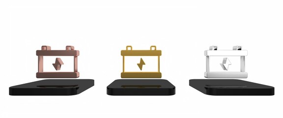 Colorful Car battery icon isolated on white background. Accumulator battery energy power and electricity accumulator battery. Minimalism concept. 3D render illustration