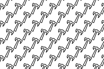 Seamless pattern completely filled with outlines of axe symbols. Elements are evenly spaced. Illustration on transparent background