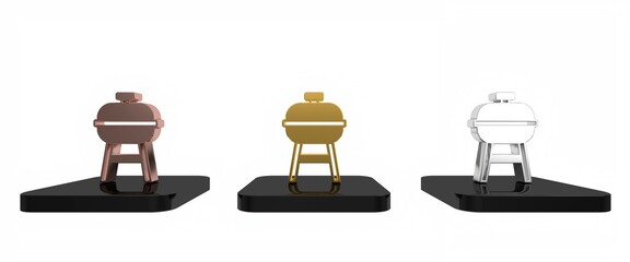 Colorful Barbecue grill icon isolated on white background. BBQ grill party. Minimalism concept. 3D render illustration