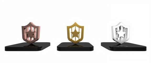 Colorful Shield with stars and stripes icon isolated on white background. United States of America country flag. 4th of July. USA Independence day. Minimalism concept. 3D render illustration