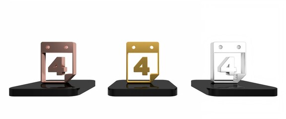 Colorful Day calendar with date July 4 icon isolated on white background. USA Independence Day. 4th of July. Minimalism concept. 3D render illustration