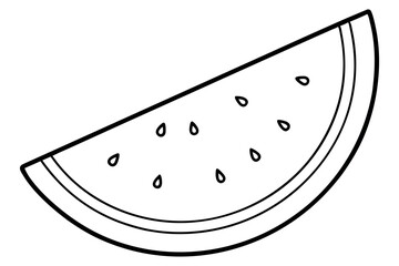 Black and white line art watermelon slice with seeds vector illustration