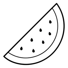 Black and white line art watermelon slice with seeds vector illustration
