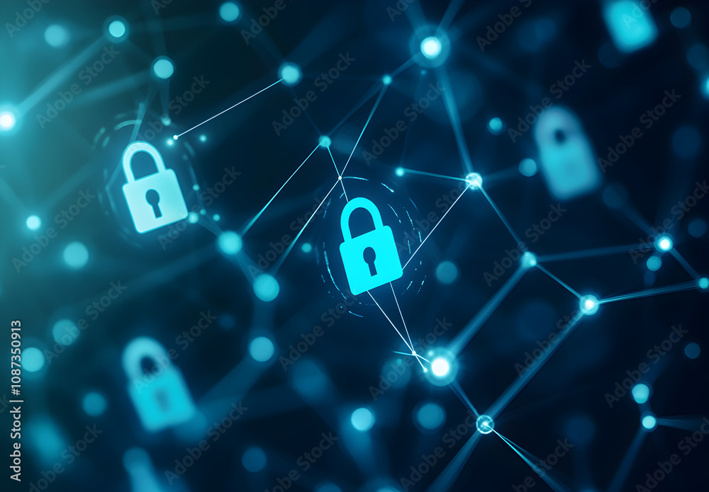 Wall mural futuristic interface displaying secure network.