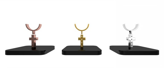 Colorful Christian cross on chain icon isolated on white background. Church cross. Minimalism concept. 3D render illustration