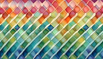 this allover repeating diamond shaped geometric tile design was created by hand in watercolor using a variety of colors generative ai