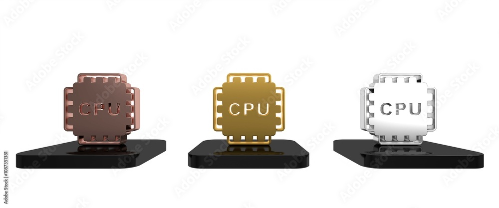 Poster colorful computer processor with microcircuits cpu icon isolated on white background. chip or cpu wi