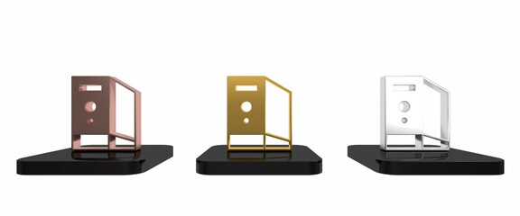Colorful Case of computer icon isolated on white background. Computer server. Workstation. Minimalism concept. 3D render illustration