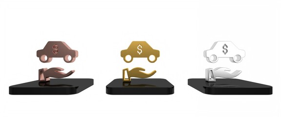 Colorful Car rental icon isolated on white background. Rent a car sign. Key with car. Concept for automobile repair service. Minimalism concept. 3D render illustration