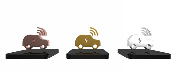 Colorful Smart car system with wireless connection icon isolated on white background. Remote car control. Minimalism concept. 3D render illustration