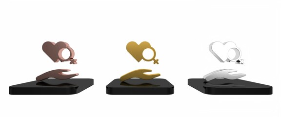 Colorful Heart with female gender symbol icon isolated on white background. Venus symbol. The symbol for a female organism or woman. Minimalism concept. 3D render illustration