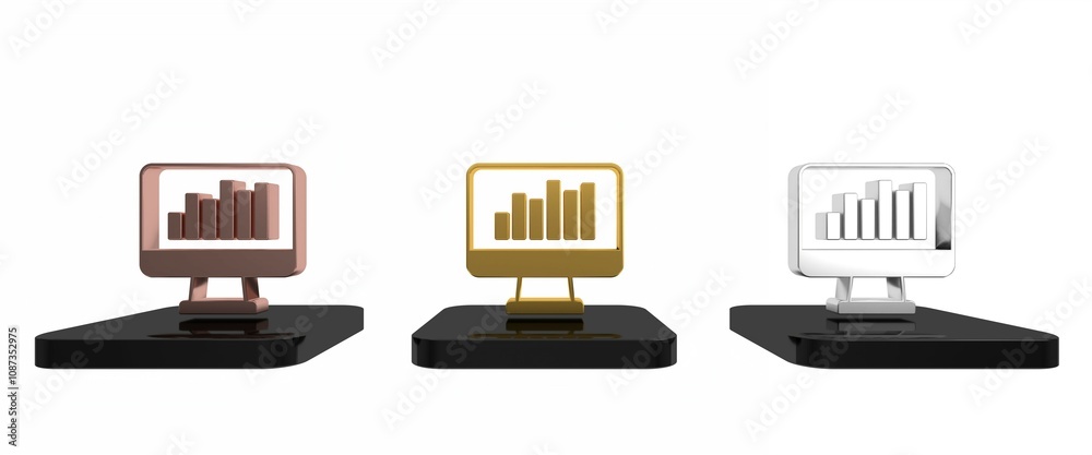 Poster colorful computer monitor with graph chart icon isolated on white background. report text file icon.