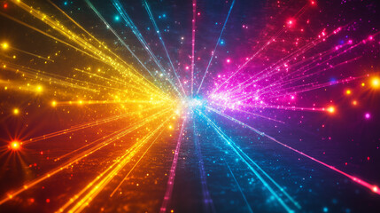 Futuristic abstract background, colorful bright neon rays and glowing lines. AI generative
