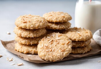 A plate of homemade coconut cookies on a light background