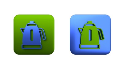 Colorful Electric kettle icon isolated on white background. Teapot icon. Square button. 3D render illustration