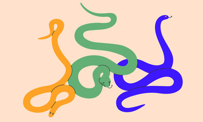 Snake set.Hand drawn varied colored snakes collection.Chinese new year symbol.Year of the snake illustration for greeting card, sticker, background. Hand drawn trendy Vector illustration EPS10