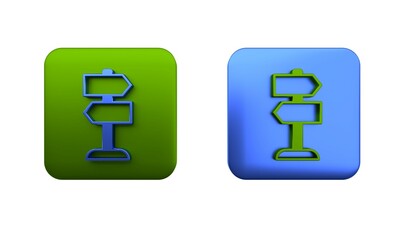 Obraz premium Colorful Road traffic sign. Signpost icon isolated on white background. Pointer symbol. Isolated street information sign. Direction sign. Square button. 3D render illustration