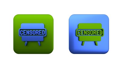 Colorful Censored stamp icon isolated on white background. Square button. 3D render illustration